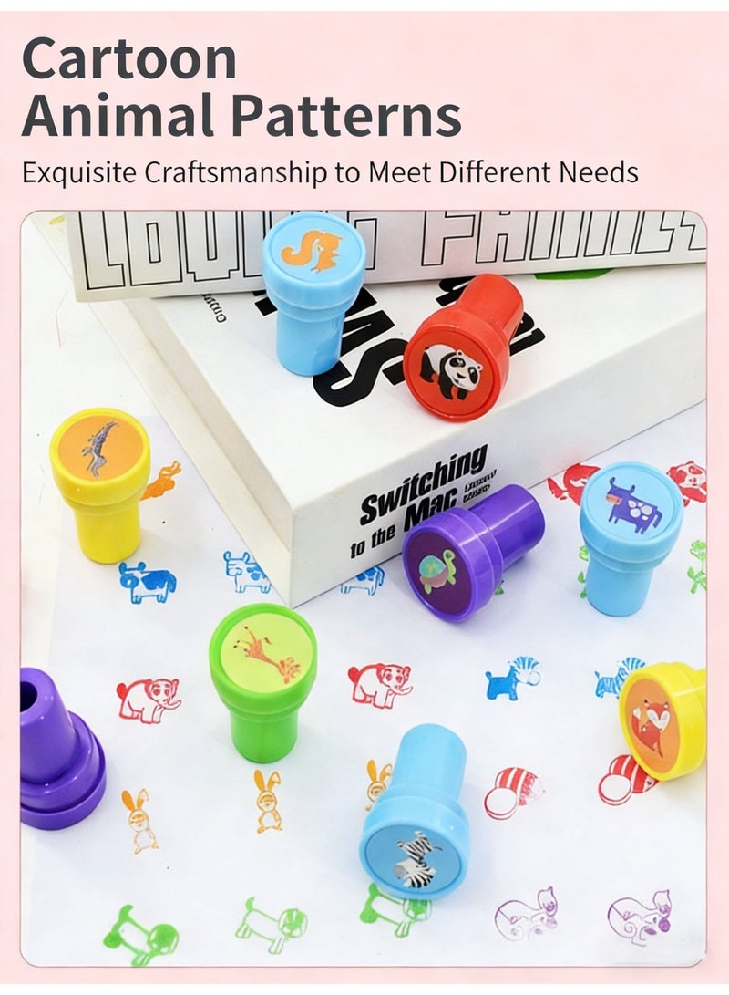 26 Pcs Animal Theme Stamps Set for Kids Colorful ABS Plastic Self-Inking Stamps with Zoo Patterns (1 Box) - Image 2